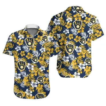 Milwaukee Brewers Hawaiian Shirt Brewers Symbol Yellow Hibiscus Hawaii Shirt