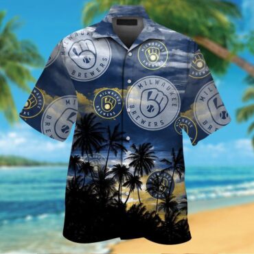 Milwaukee Brewers Short Sleeve Button Up Tropical Hawaiian Shirt Ver06