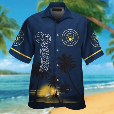 Milwaukee Brewers Short Sleeve Button Up Tropical Hawaiian Shirt Ver03