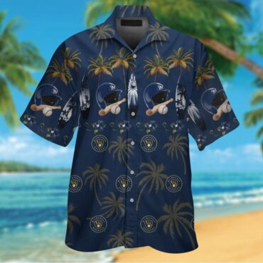 Milwaukee Brewers Short Sleeve Button Up Tropical Hawaiian Shirt Ver05