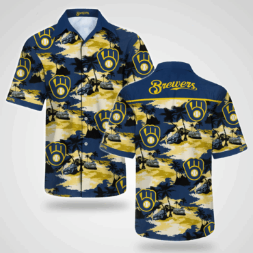 Milwaukee Brewers Trendy Hawaiian Shirt Milwaukee Brewers Tropical Island Blue Yellow Hawaii Shirt Milwaukee Brewers Aloha Shirt