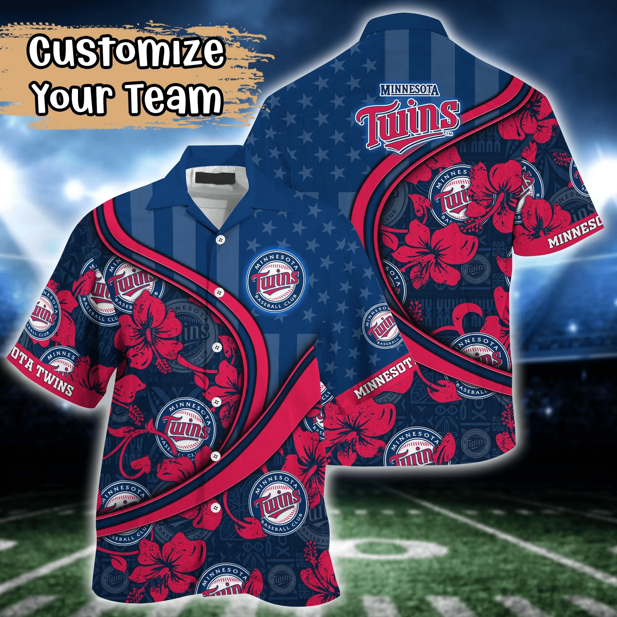 Minnesota Twins MLB US Flag Hawaiian Shirt Custom Summer Aloha Shirt
