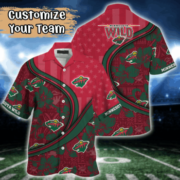 Minnesota Wild NHL US Flag Hawaiian Shirt Custom Summer Aloha Shirt