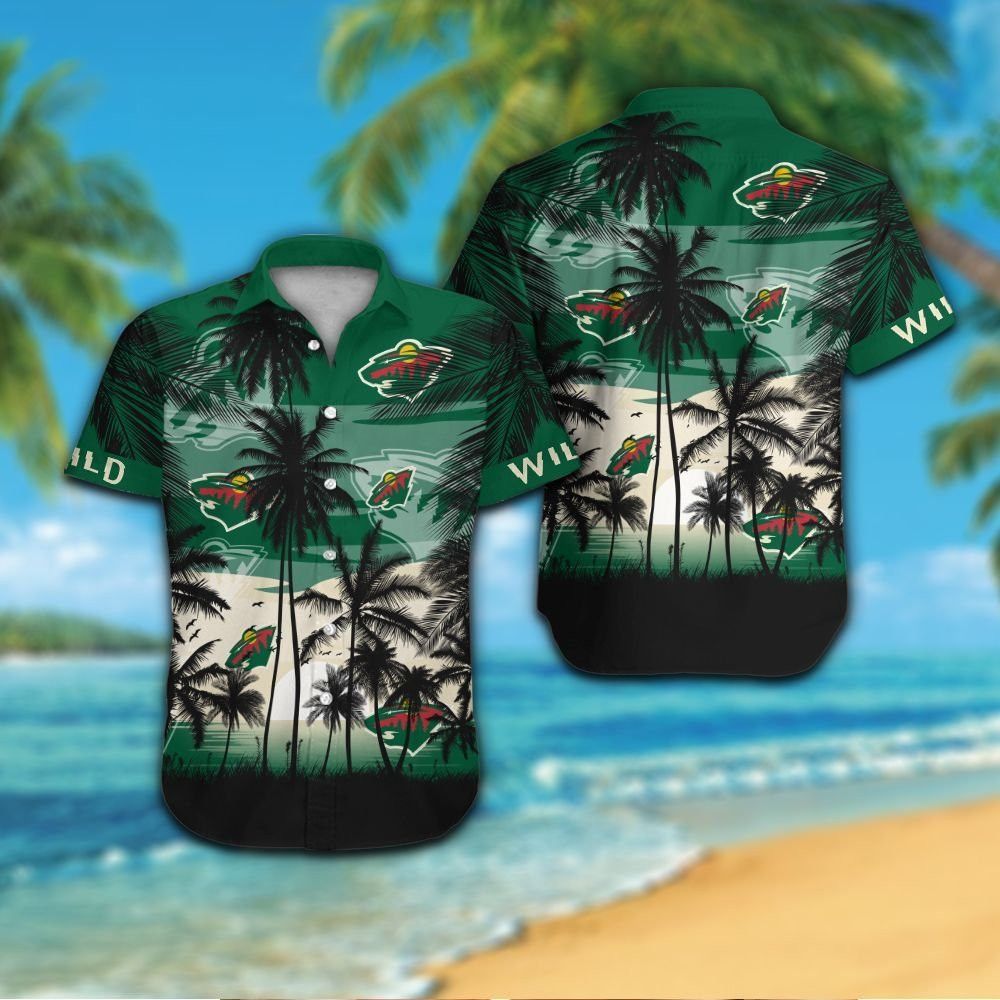 Minnesota Wild Short Sleeve Button Up Tropical Shirt Hawaiian Shirt