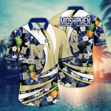 Navy Midshipmen Ncaa Hawaiian Shirt Sun Rays Aloha Shirt