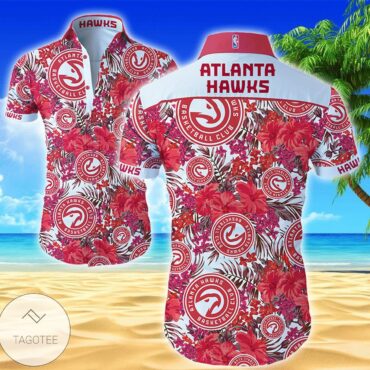 Atlanta Hawks Red Tropical Hibiscus Trendy Hawaiian Shirt Aloha Shirt
