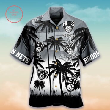 Brooklyn Nets Black Gray Palm Trees Hawaiian Shirt