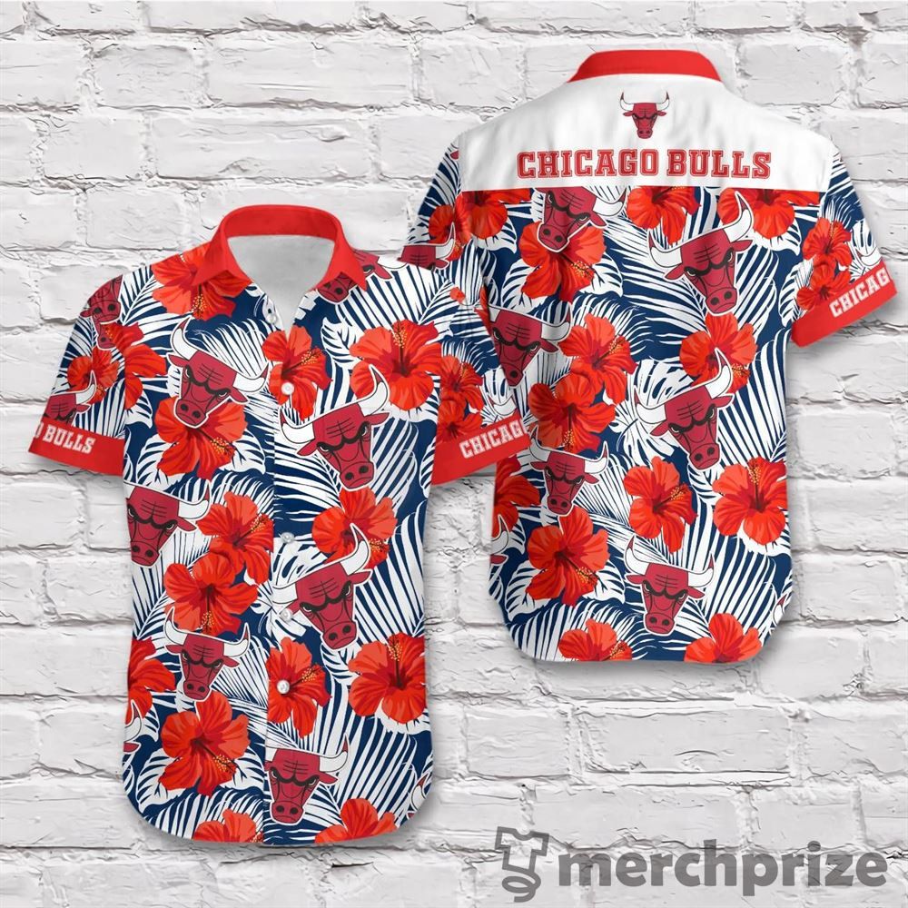 Chicago Bulls Red Tropical Hibiscus Flowers Hawaiian Shirt