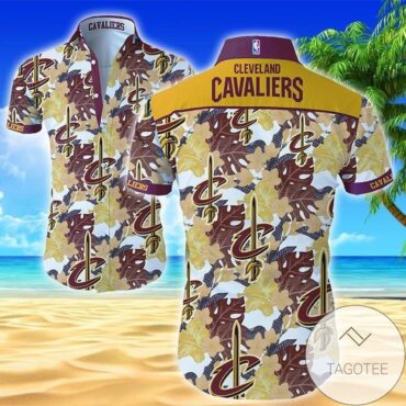 Cleveland Cavaliers Gold Wine Hibiscus Flowers Hawaiian Shirt