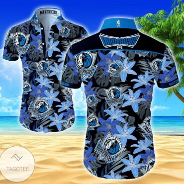 Dallas Mavericks Black Blue Lily Flowers Hawaiian Shirt