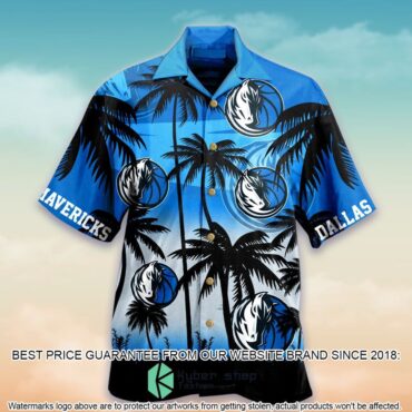 Dallas Mavericks Black Blue Palm Trees Hawaiian Shirt