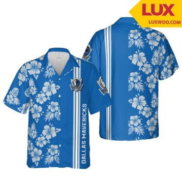 Dallas Mavericks Blue Gray Hibiscus Flowers Trendy Hawaiian Shirt Aloha Shirt