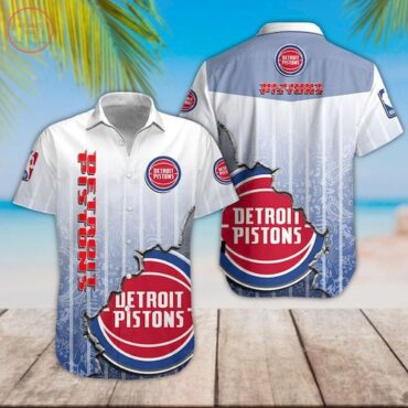 Detroit Pistons Blue Gradient Scratch Hawaiian Shirt