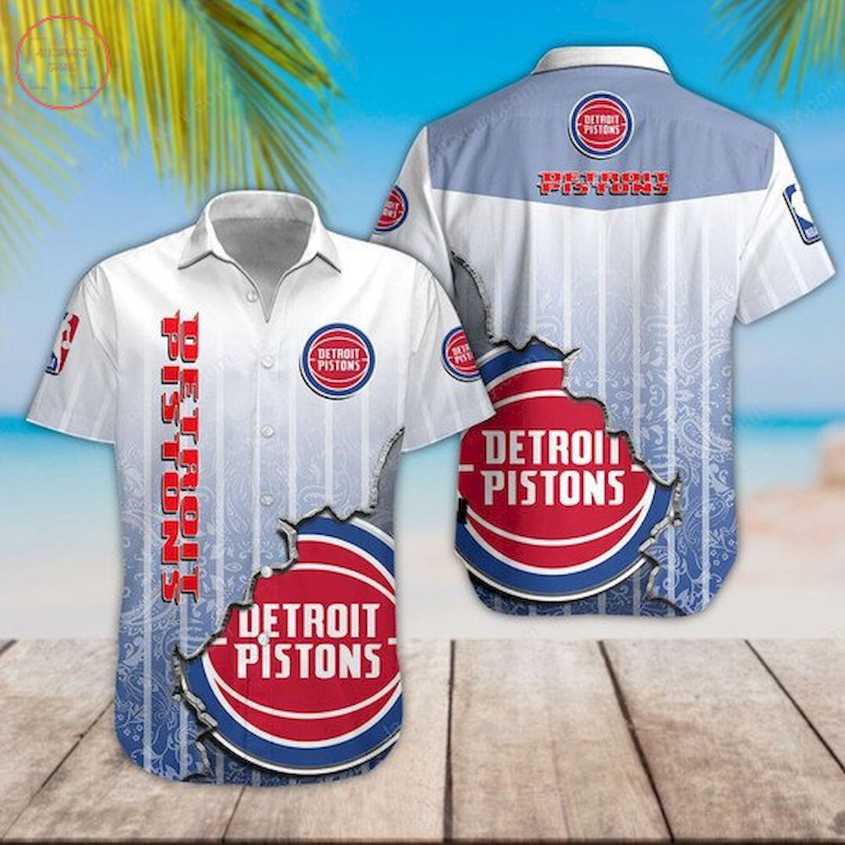 Detroit Pistons Blue Gradient Scratch Hawaiian Shirt