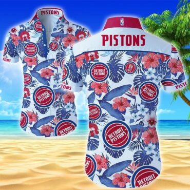 Detroit Pistons Hibiscus Tropical Flowers Hawaiian Shirt