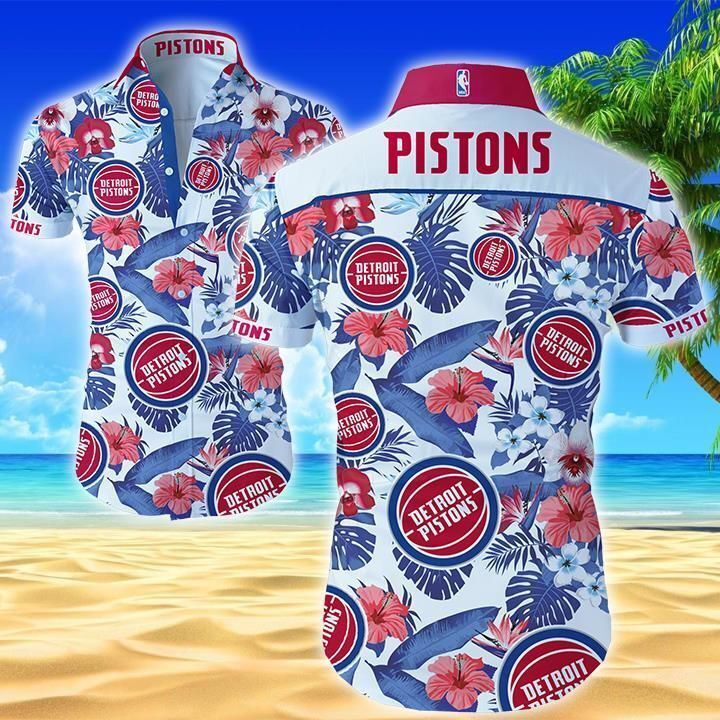 Detroit Pistons Hibiscus Tropical Flowers Hawaiian Shirt