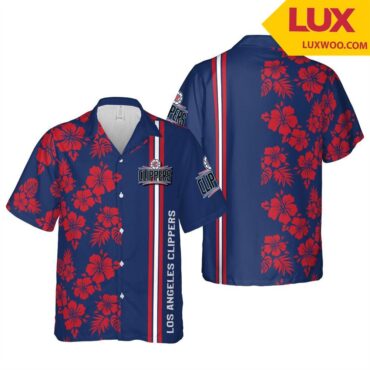 Los Angeles Clippers Blue Red Hibiscus Flowers Hawaiian Shirt