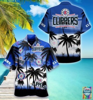 Los Angeles Clippers Blue White Palm Tree Hawaiian Shirt