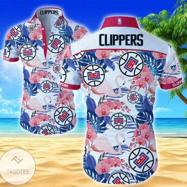 Los Angeles Clippers Tropical Light Blue Flowers Hawaiian Shirt