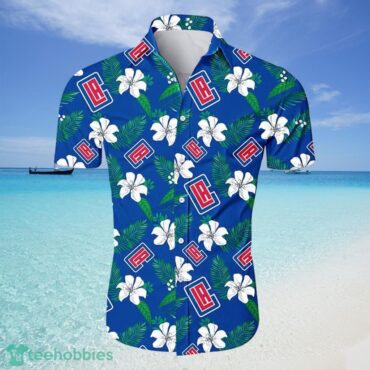 Los Angeles Clippers White Blue Hibiscus Flowers Hawaiian Shirt
