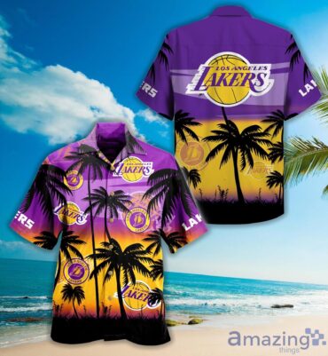 Los Angeles Lakers Purple Golden Palm Beach New Design Hawaiian Shirt
