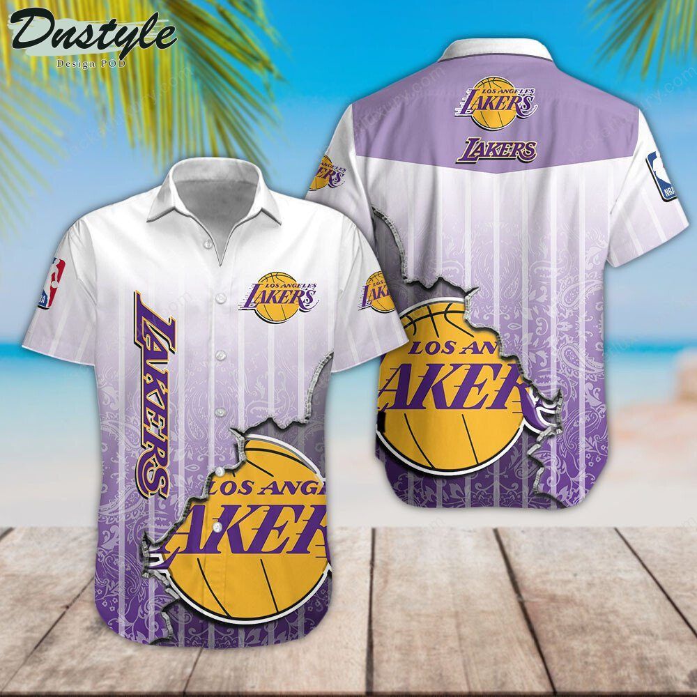 Los Angeles Lakers Purple White Gradient Scratch Hawaiian Shirt