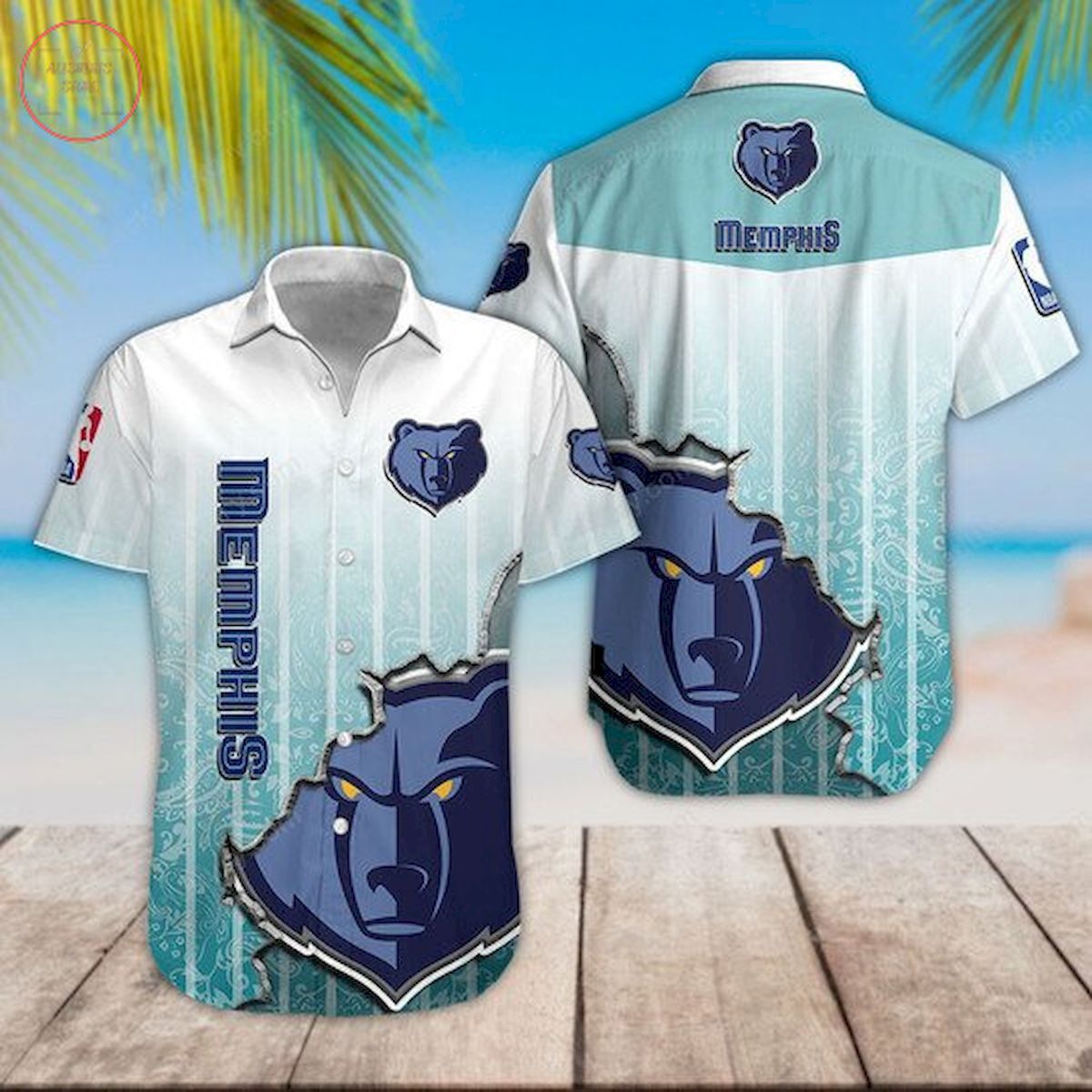Memphis Grizzlies Blue Gradient Scratch Hawaiian Shirt