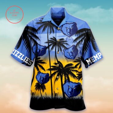 Memphis Grizzlies Blue Yellow Palm Trees Hawaiian Shirt