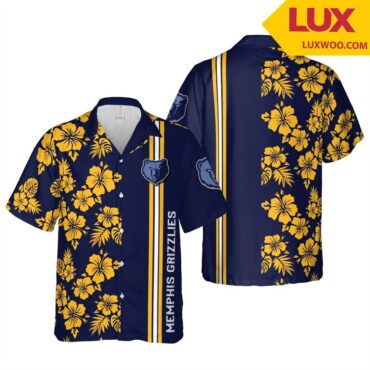 Memphis Grizzlies Yellow Hibiscus Blue Hawaiian Shirt