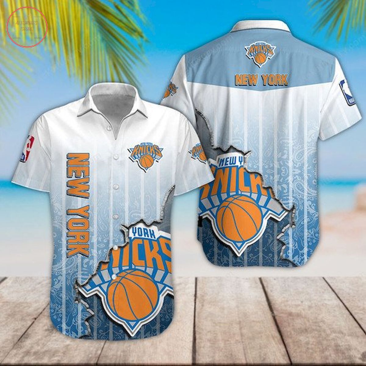 New York Knicks Blue Gradient Scratch Hawaiian Shirt