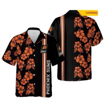 Phoenix Suns Orange Black Tropical Flowers Hawaiian Shirt