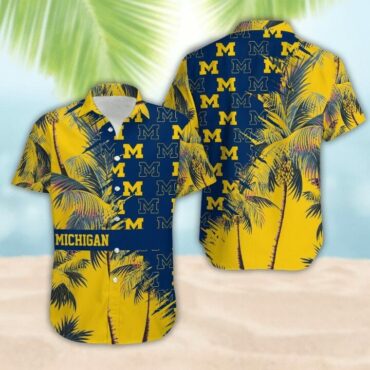 Michigan Wolverines Short Sleeve Button Up Tropical Hawaiian Shirt Ver026