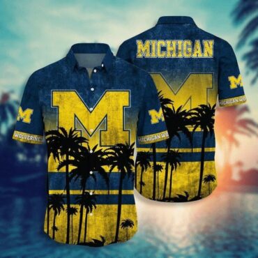 Michigan Wolverines Short Sleeve Button Up Tropical Hawaiian Shirt Ver036