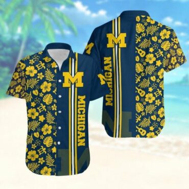 Michigan Wolverines Short Sleeve Button Up Tropical Hawaiian Shirt Ver035