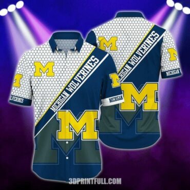 Michigan Wolverines Short Sleeve Button Up Tropical Hawaiian Shirt Ver033