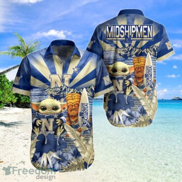 Navy Midshipmen Baby Yoda Tiki Flower Hawaiian Shirt