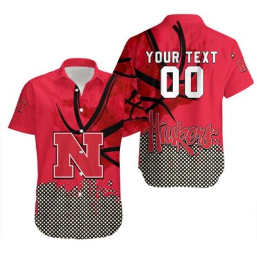 Nebraska Cornhuskers Custom Text Number Red Black Trendy Hawaiian Shirt