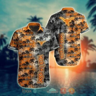 Texas Longhorns Coconut Tree Orange Grey Hawaiian Shirt