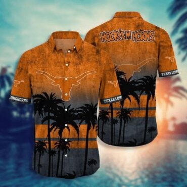 Texas Longhorns Coconut Tree Orange Hawaiian Shirt