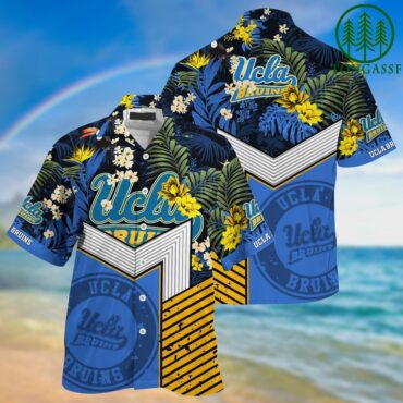 Ucla Bruins Gold Flowers Blue Hawaiian Shirt