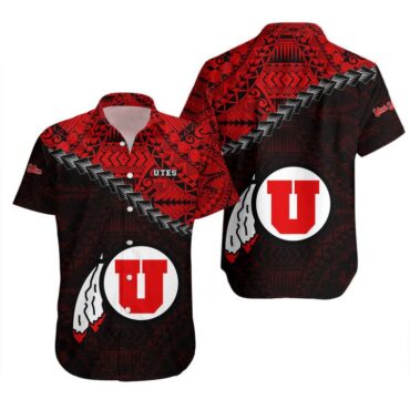 Utah Utes Black Red Polynesian Grunge Trendy Hawaiian Shirt