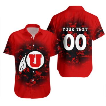 Utah Utes Custom Text Number Red Black Camo Vintage Trendy Hawaiian Shirt Aloha Shirt