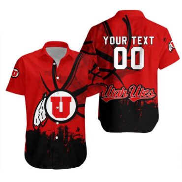 Utah Utes Custom Text Number Red Black Grunge Trendy Hawaiian Shirt Aloha Shirt
