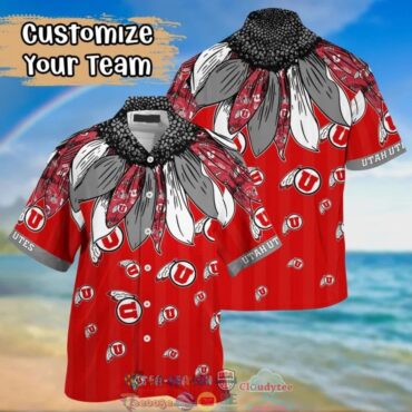 Utah Utes Grey Native Feather Red Hawaiian Shirt