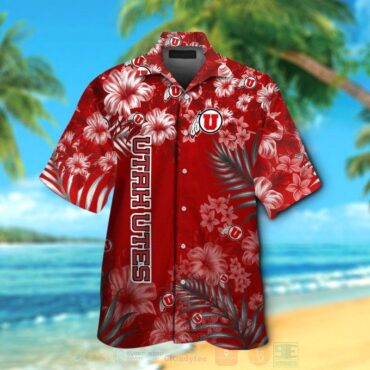 Utah Utes Red Tropical Flowers Hawaiian Shirt