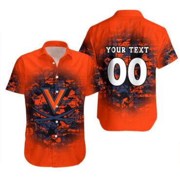 Virginia Cavaliers Custom Text Number Orange Trendy Hawaiian Shirt V3 Aloha Shirt