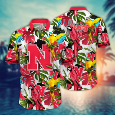 Nebraska Cornhuskers NCAA Hawaiian Shirt Tan Linestime Aloha Shirt