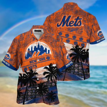 New York Mets MLB Palm Tree Pattern Hawaii Shirt For Sports Fans Unisex Sport Hawaii Shirt