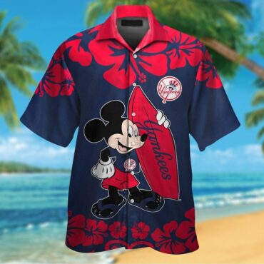 New York Yankees Mickey Mouse Short Sleeve Button Up Tropical Hawaiian Shirt