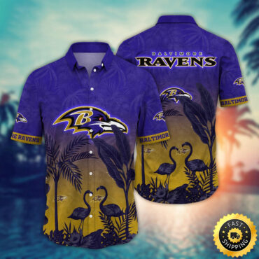 Baltimore Ravens Hawaii Shirt Flamingo And Flower Funny Aloha Shirt